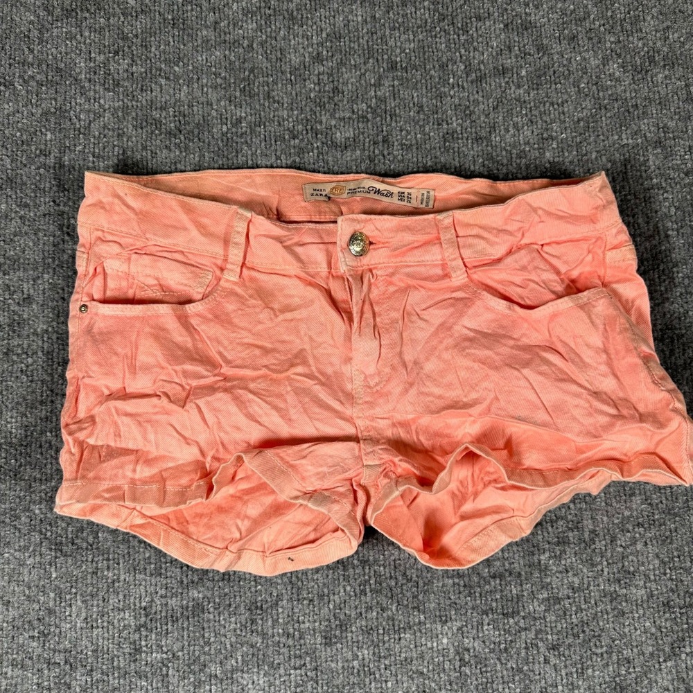 Zara Denim Shorts Womens Size 4 Coral Pink Premium Wash Low Rise Casual Summer